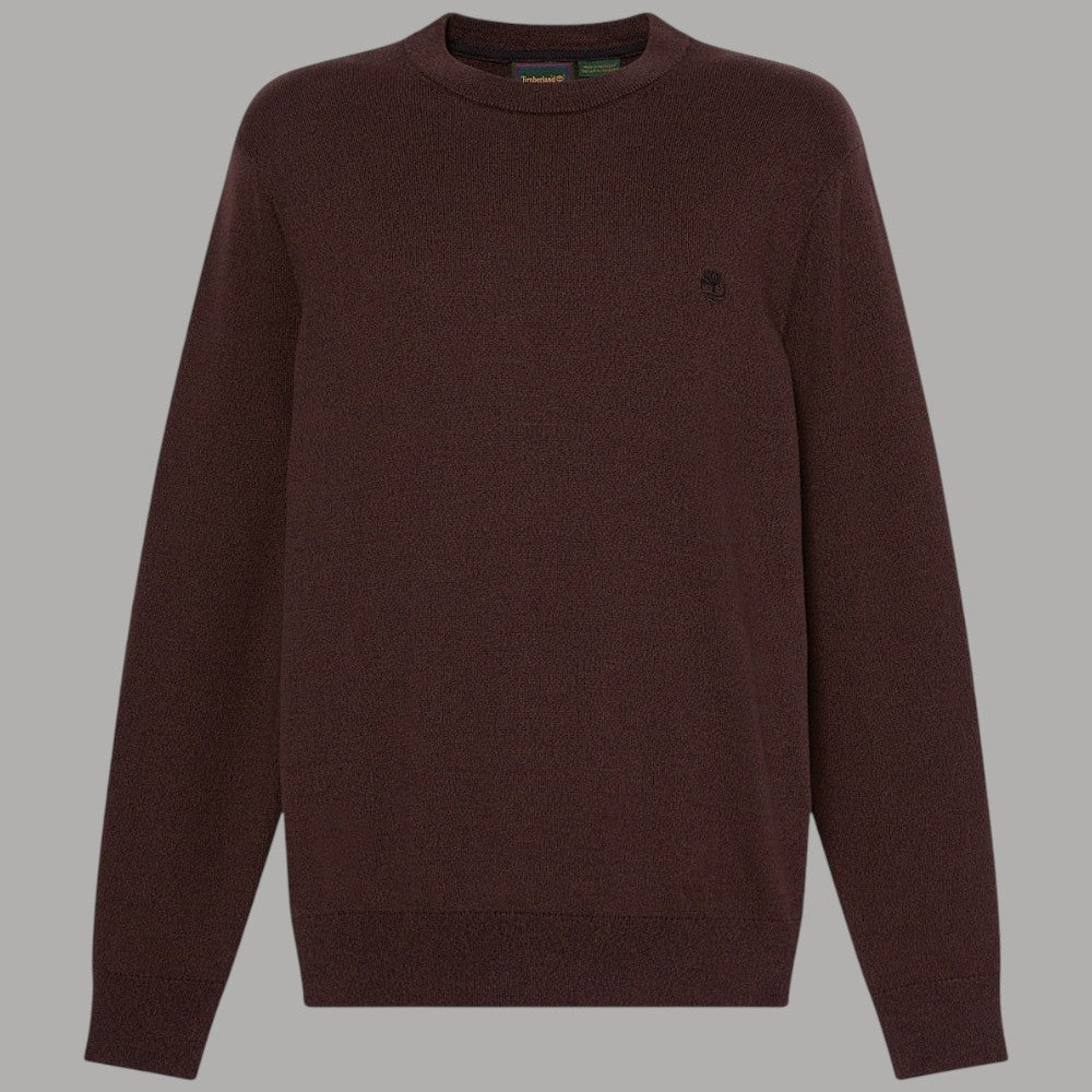 Maglione Timberland marrone a girocollo, con maniche lunghe e logo sul petto
