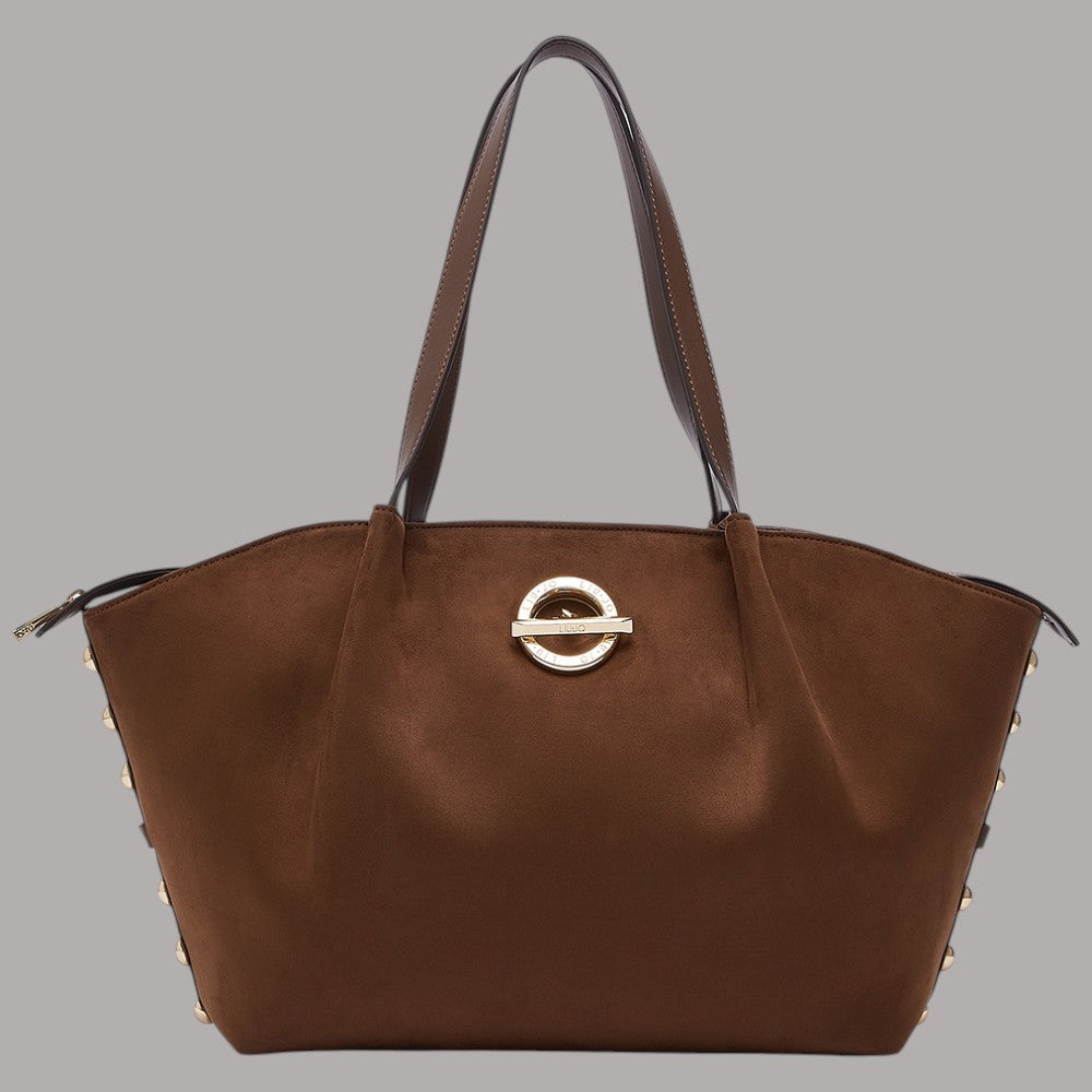 Liu Jo borsa tote grande marrone con dettagli metallici dorati e manici in similpelle