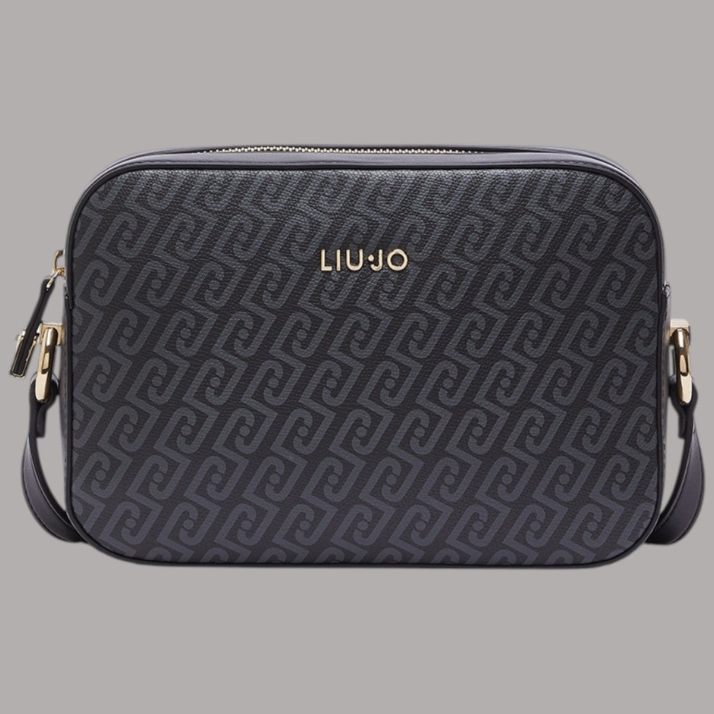 Borsa a tracolla Liu Jo con logo monogram nero con dettagli oro e tracolla regolabile