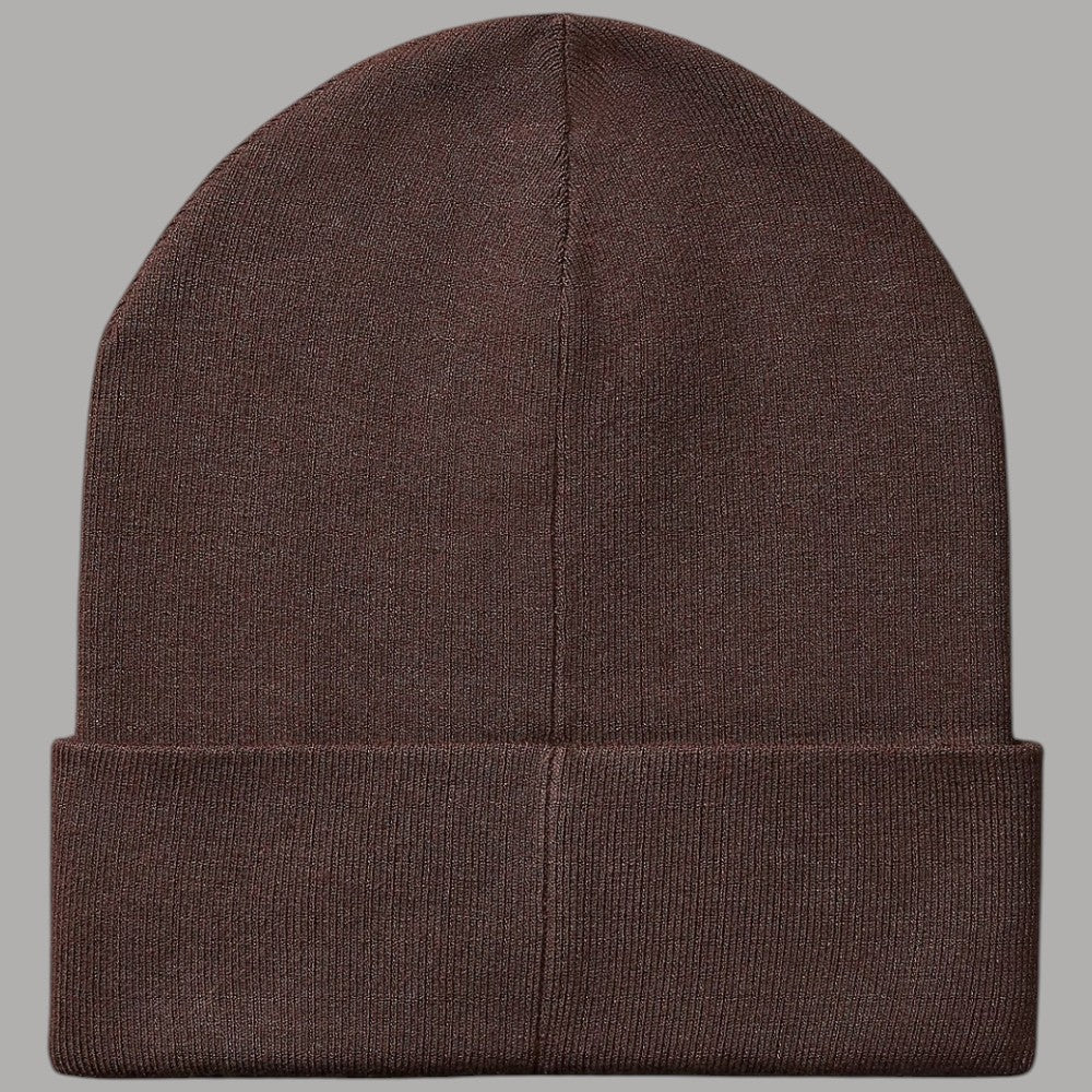 Berretto Calvin Klein a costine marrone con bordo e cucitura centrale