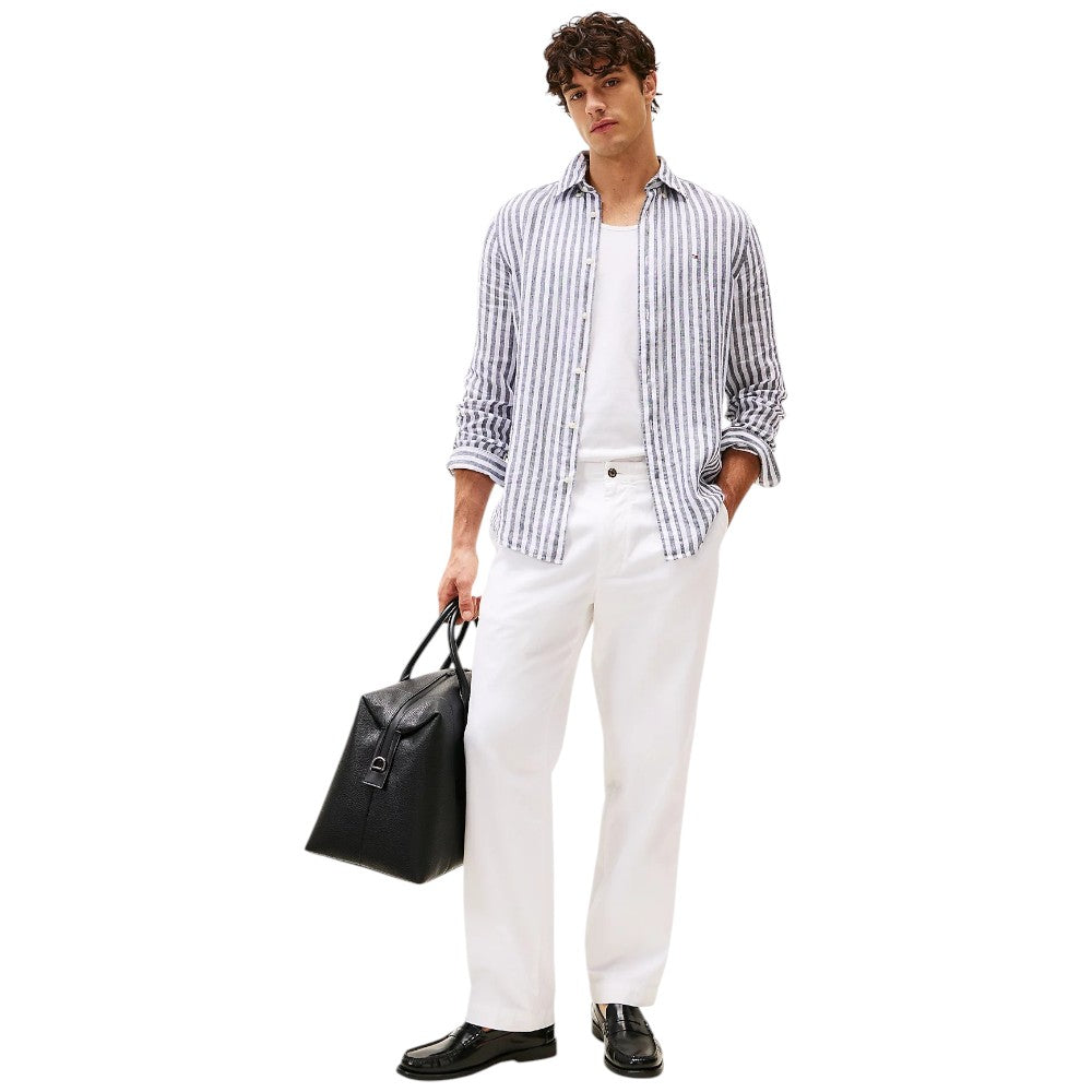 Tommy Hilfiger camicia lino a righe blu e bianco MW0MW385810A5 Camicie Tommy Hilfiger