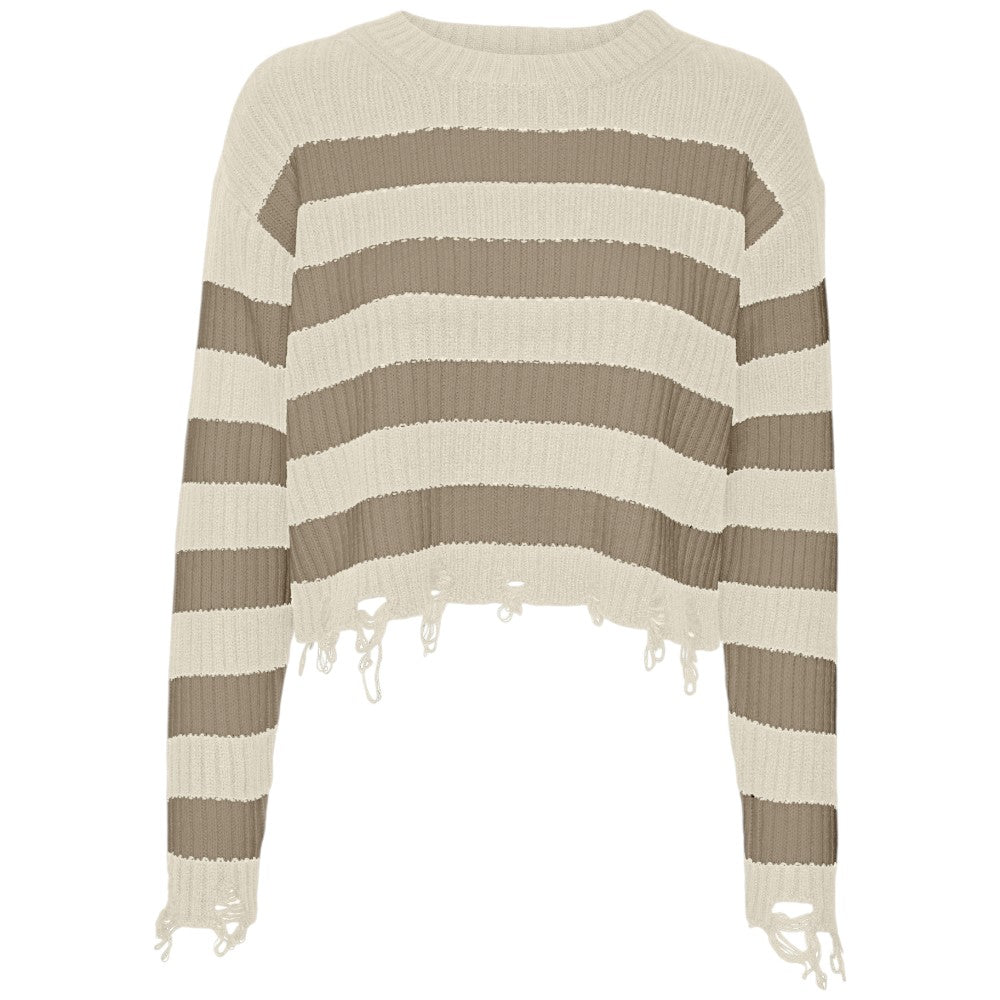 Vero Moda pullover cropped marrone panna MERCER 10314141 Maglieria Vero Moda