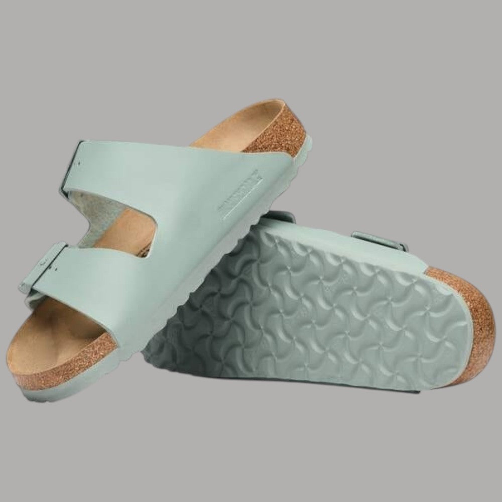 Birkenstock Arizona donna ciabatte pure sage con suola in sughero e cinturini in Birko Flor, retro