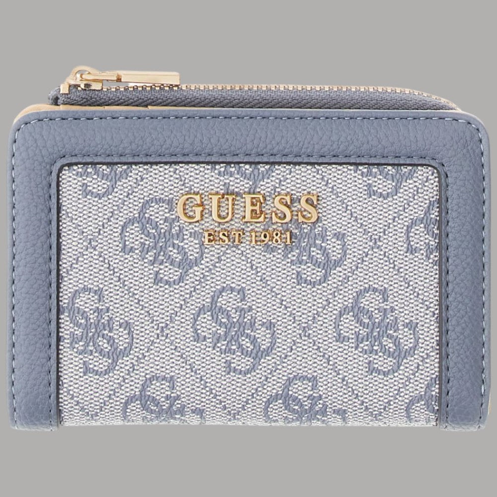 Portafoglio piccolo Guess Lindseu beige con stampa 4G e chiusura zip