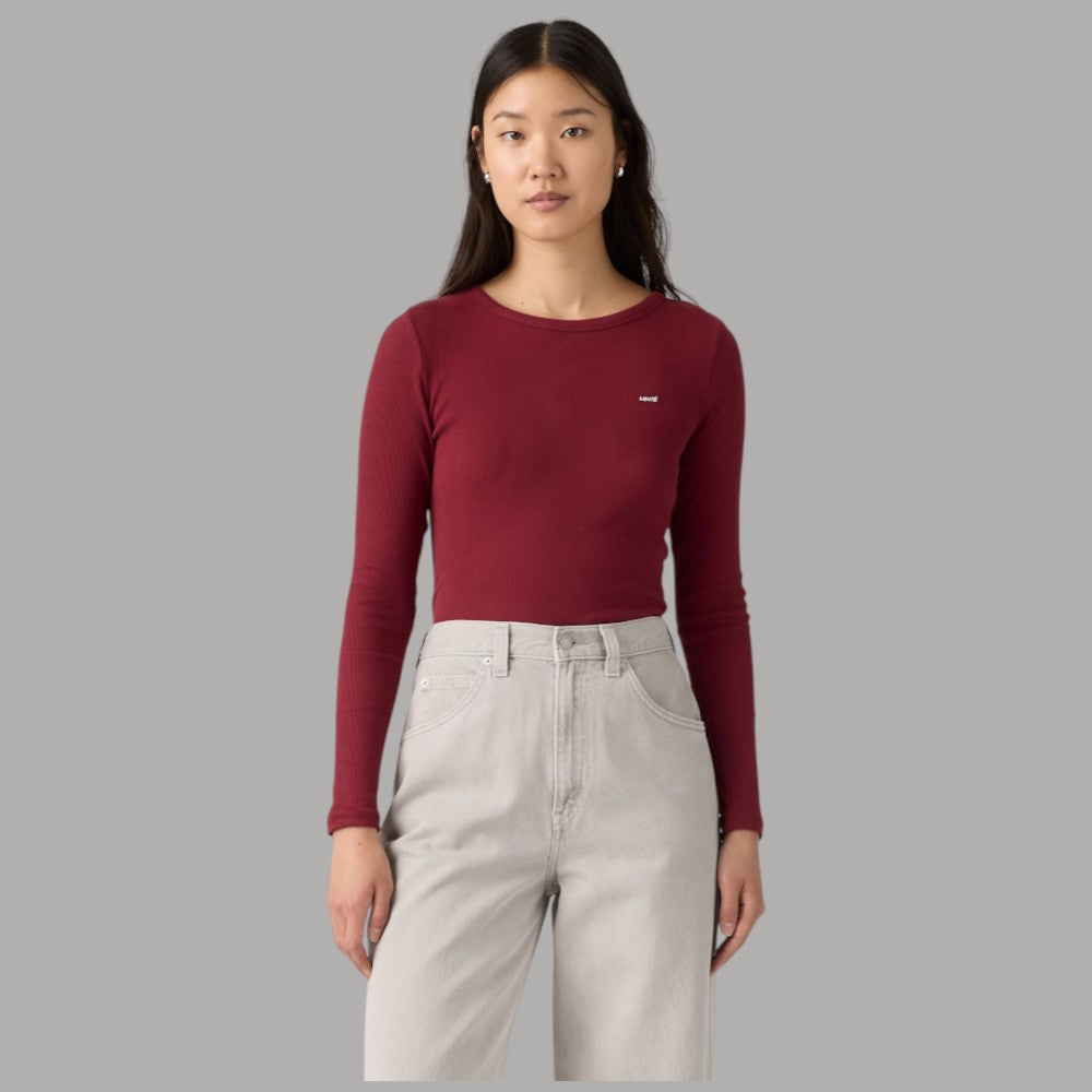 Levi's T-shirt maniche lunghe Hayes bordeaux con logo frontale in rilievo