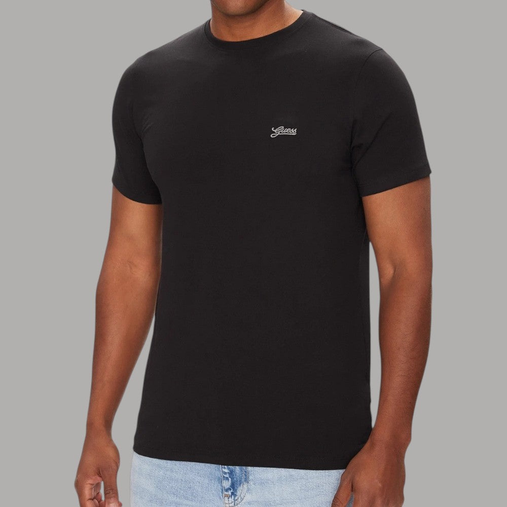T-shirt nera con logo piccolo sul petto, girocollo a maniche corte