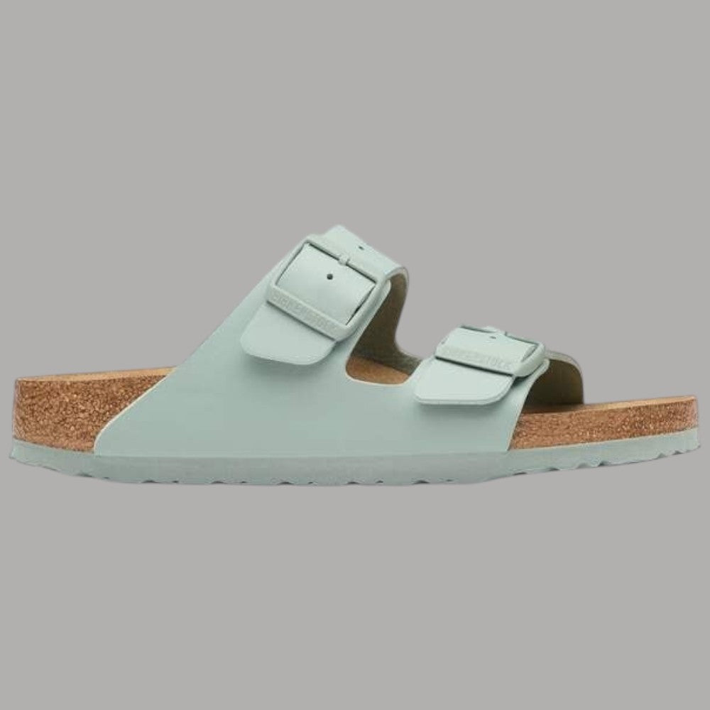 Birkenstock Arizona donna ciabatte in verde pure sage con cinturini con fibbia e suola in sughero e gomma