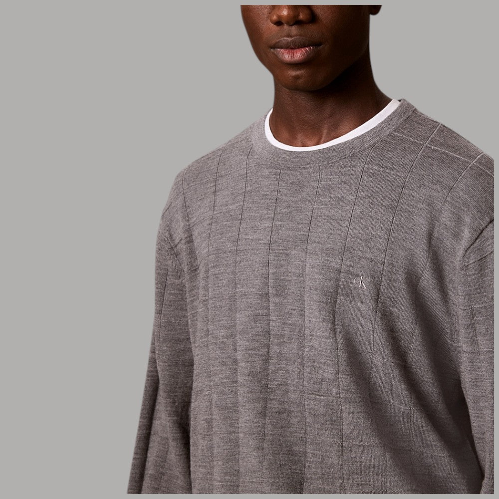 Calvin Klein maglione a trama a griglia in lana merino grigio chiaro