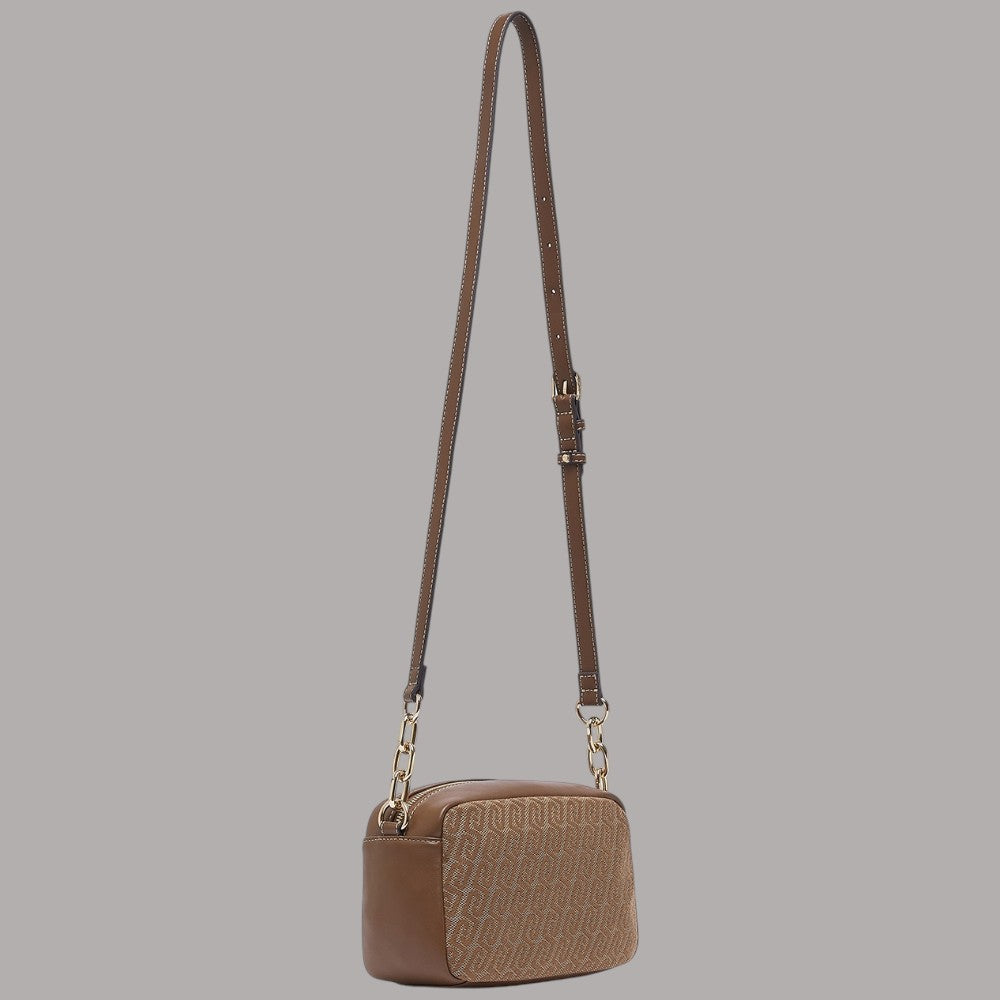 Borsa a tracolla Liu Jo Faiza in tessuto jacquard marrone con dettagli oro