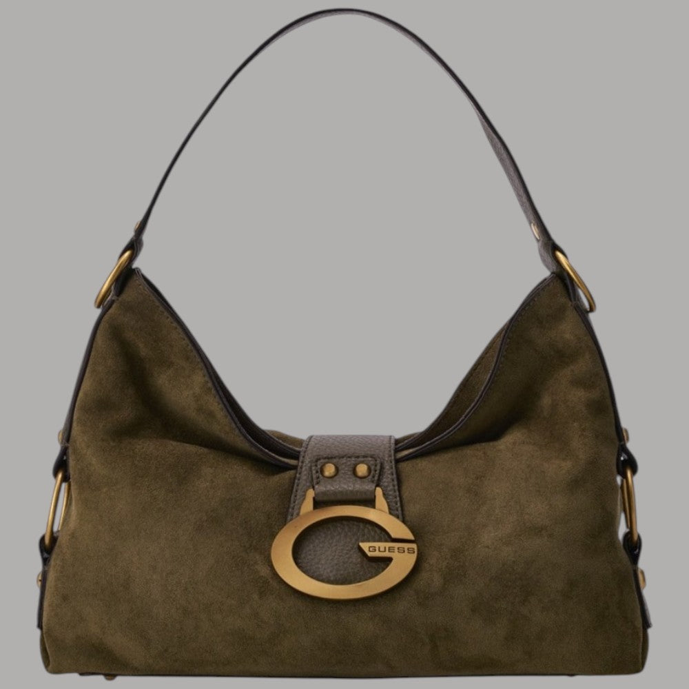 Borsa a spalla grande Guess Camden effetto suede