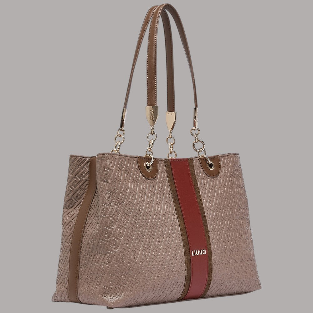 Borsa tote Liu Jo media in taupe con dettaglio logato e manici a catena