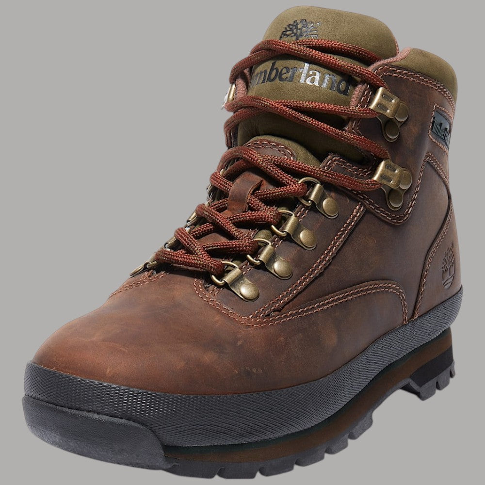 Scarponcino da trekking uomo Timberland marrone con dettagli in metallo e lacci rossi