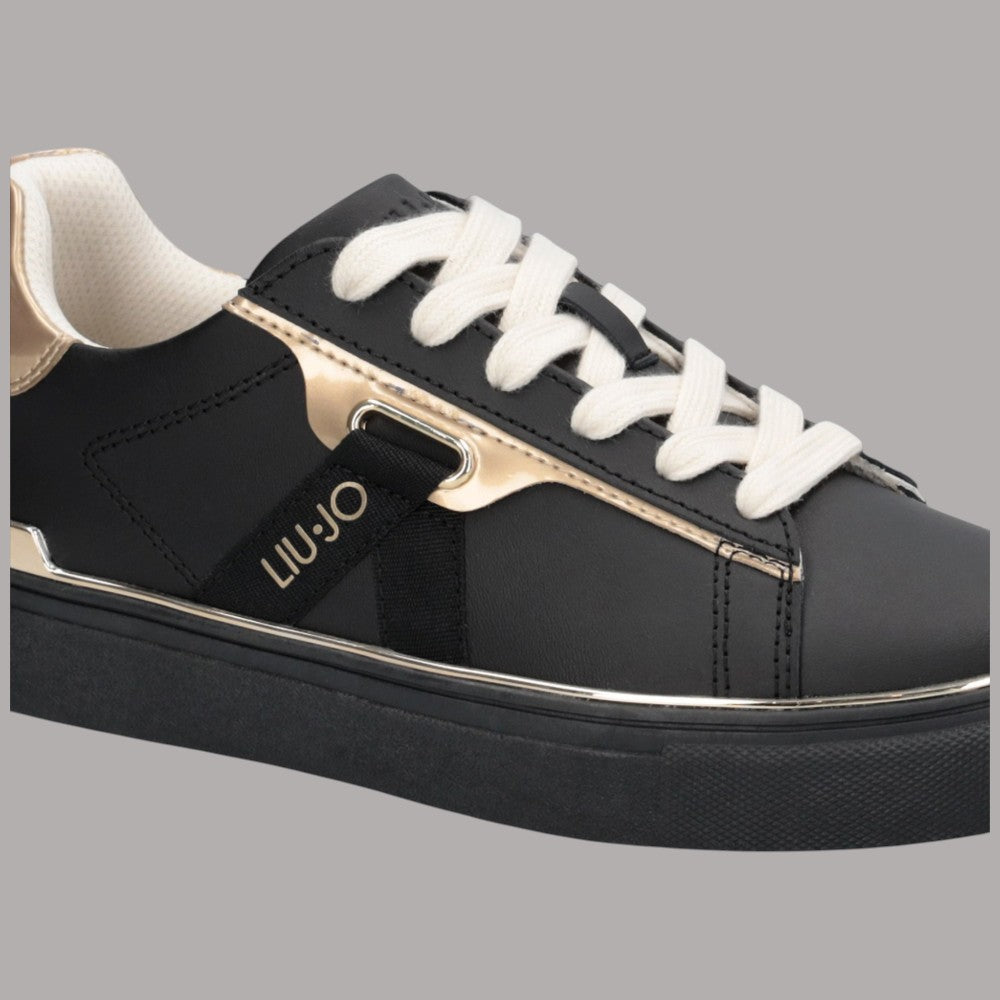 Sneakers Liu Jo Kiki 04 in pelle nera con inserti laminati e laccio bianco