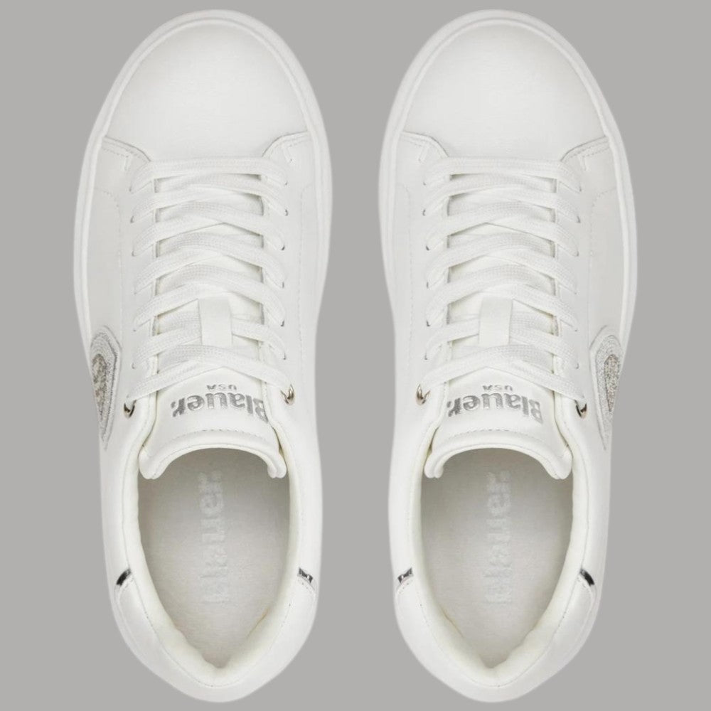 BLAUER Sneakers Donna Bianche in Pelle con Dettaglio Argentato - Prodotti di Classe