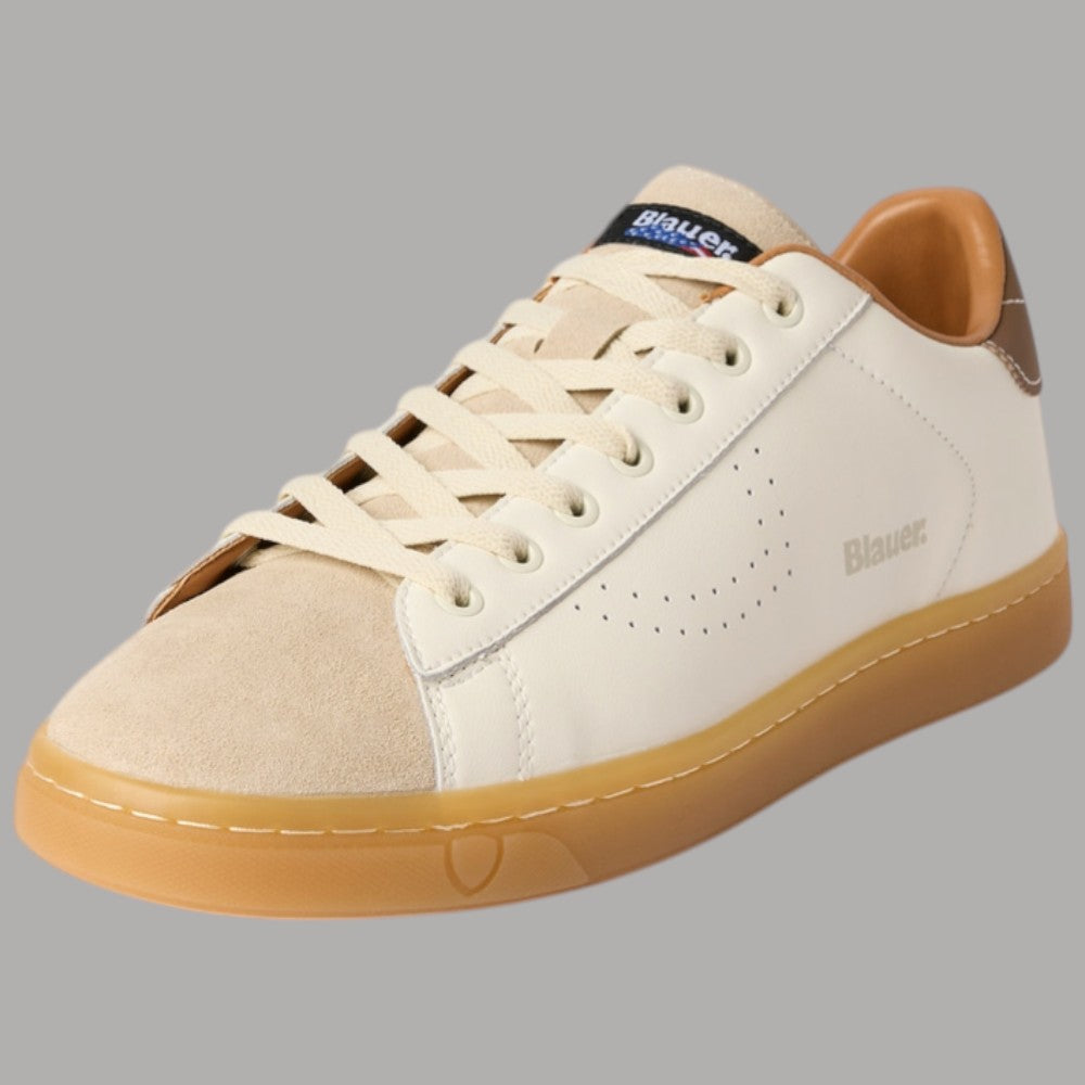BLAUER Sneakers Uomo in Pelle e Suede Bianche con Suola Ambra - Prodotti di Classe