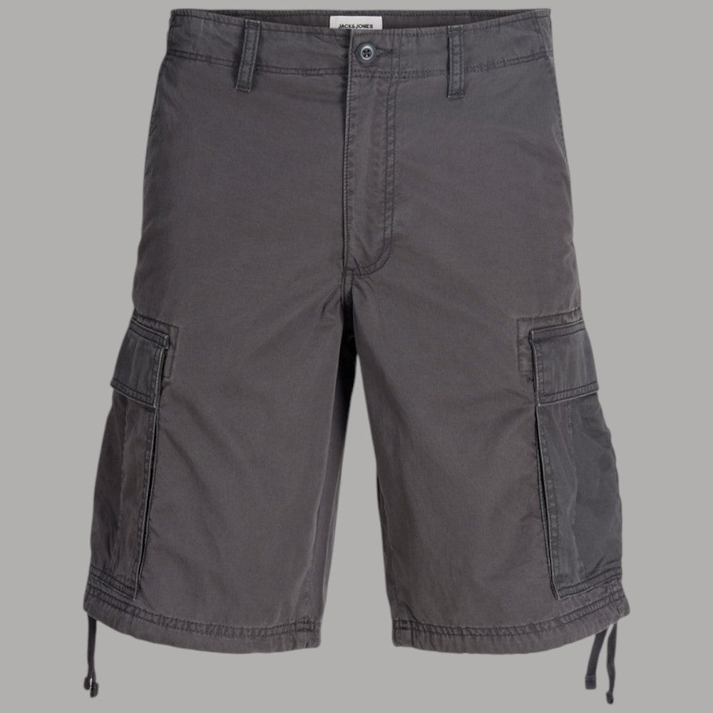 Pantaloncini cargo in cotone grigio antracite con tasche laterali e lacci