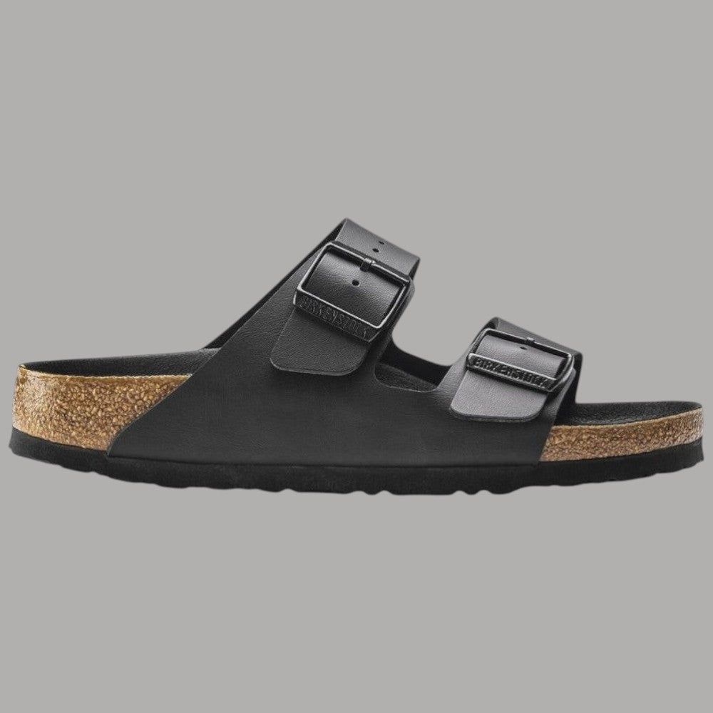 Ciabatte Birkenstock Arizona nere con doppia fibbia e base in sughero