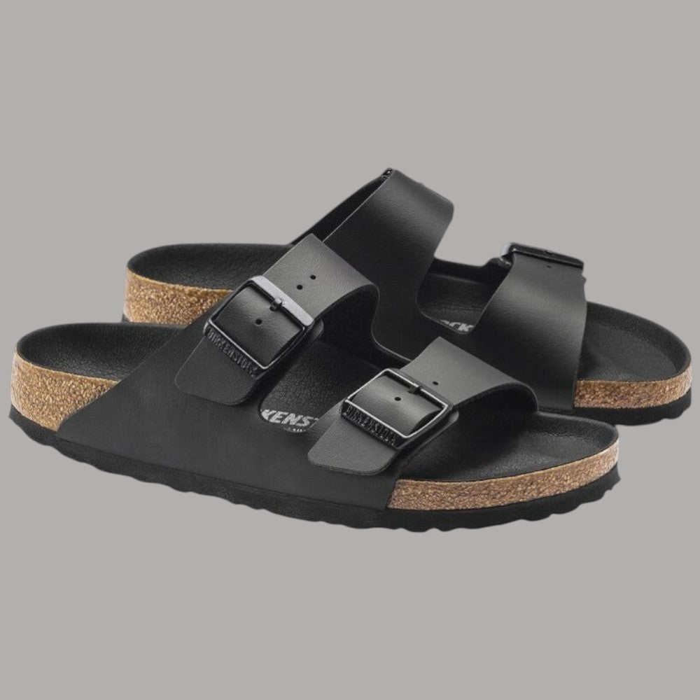 Ciabatte Birkenstock Arizona nere con cinturini e suola sagomata in sughero
