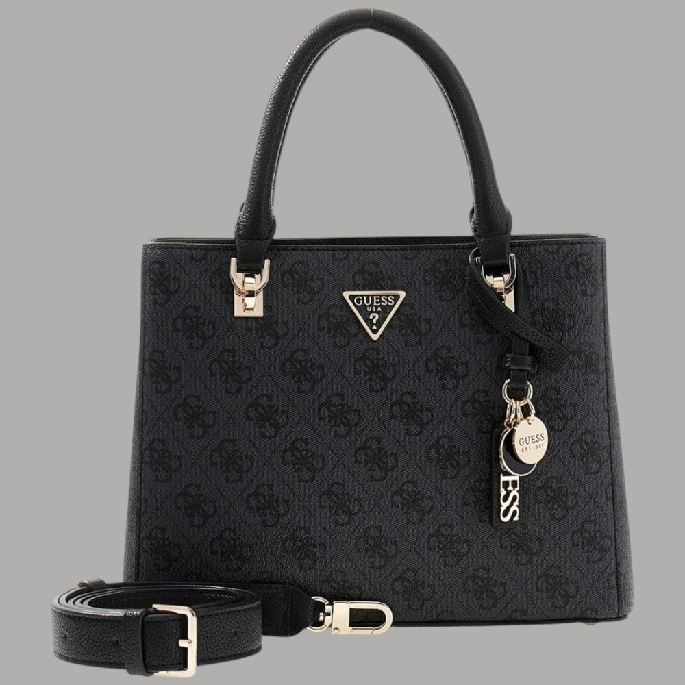 Borsa Guess similpelle nera con tracolla rimovibile, motivo 4G e manici superiori