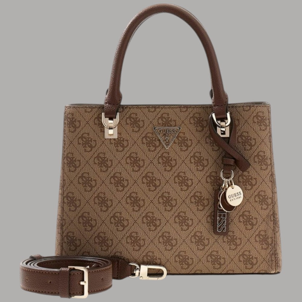 Borsa Guess similpelle marrone con tracolla rimovibile, manici e portachiavi