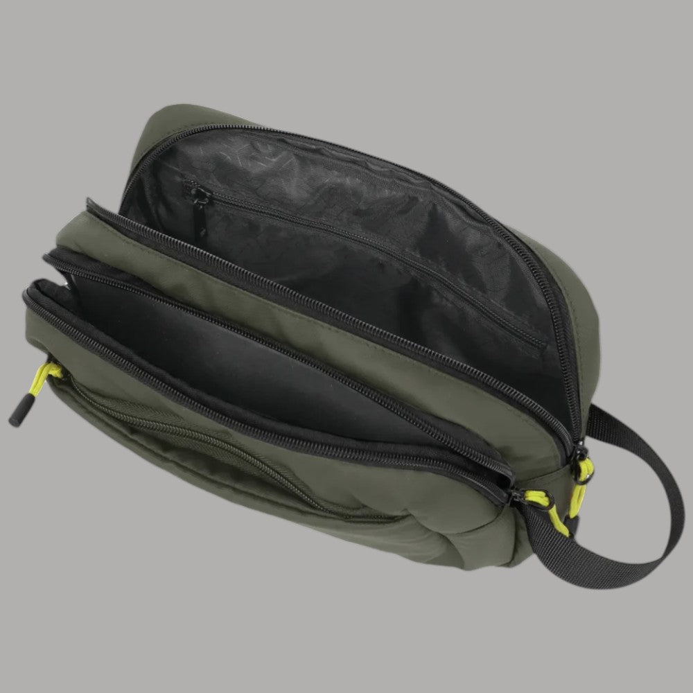 Borsello da viaggio Trvelite BRIIZE verde oliva aperto: due vani interni con zip