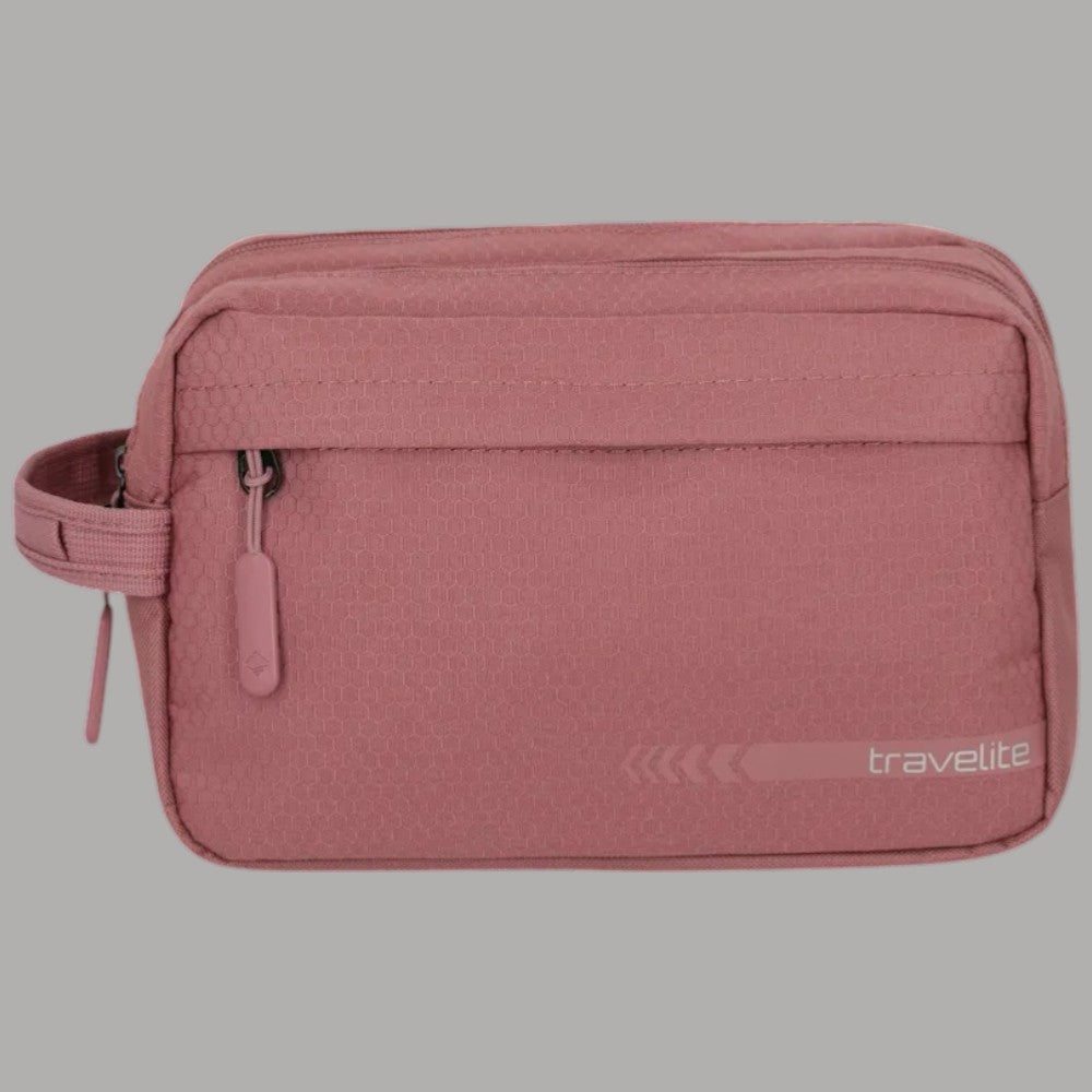 Borsello da viaggio doppio scomparto Travellite rosa, tasca con zip e tracolla regolabile