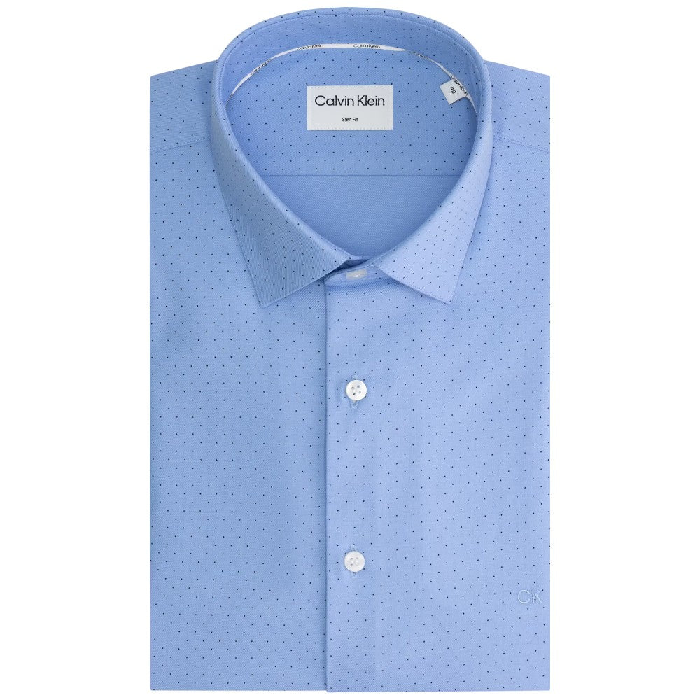 Camicia Calvin Klein celeste in twill con micro pois, bottoni e colletto
