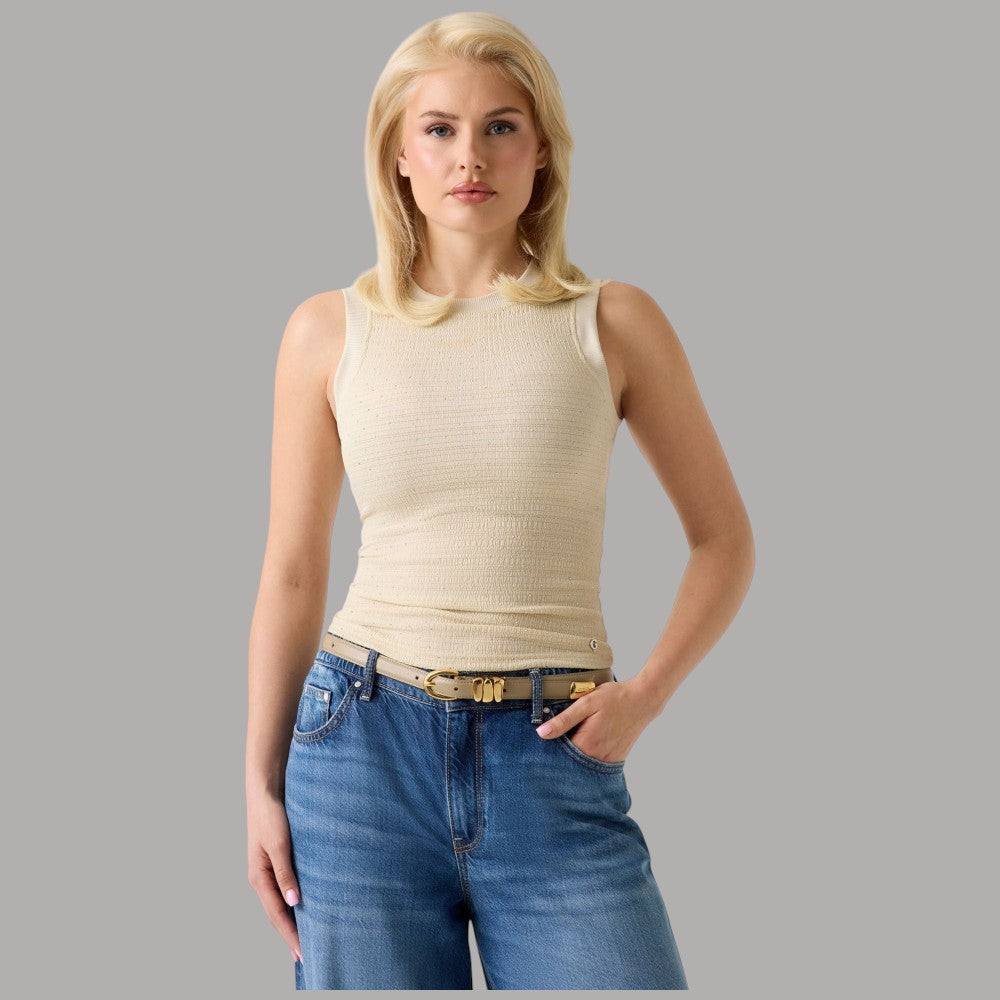 Canotta Guess Decorata Strass Senza Maniche Scollo Rotondo - Prodotti di Classe