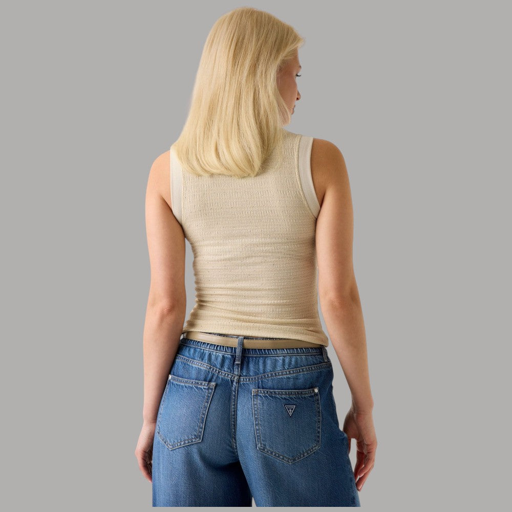 Canotta Guess Decorata Strass Senza Maniche Scollo Rotondo - Prodotti di Classe