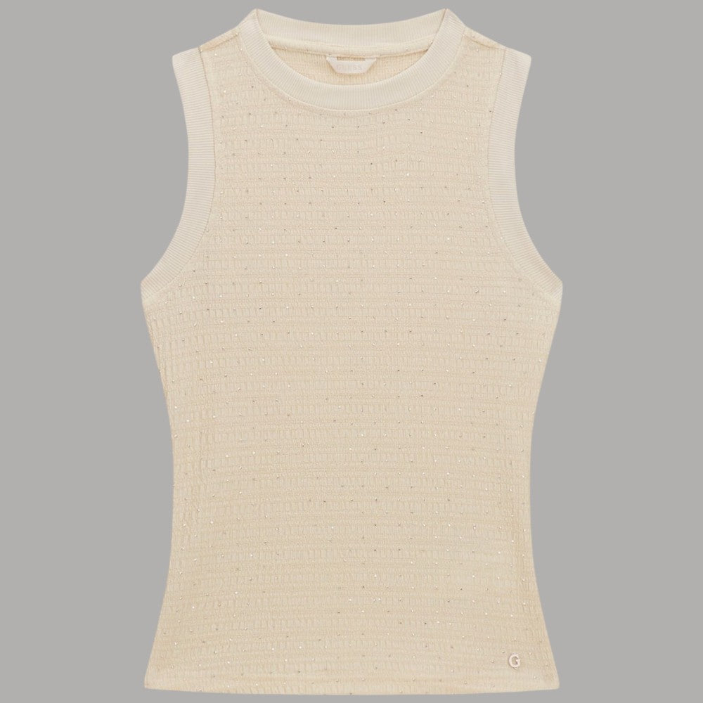 Canotta Guess Decorata Strass Senza Maniche Scollo Rotondo - Prodotti di Classe