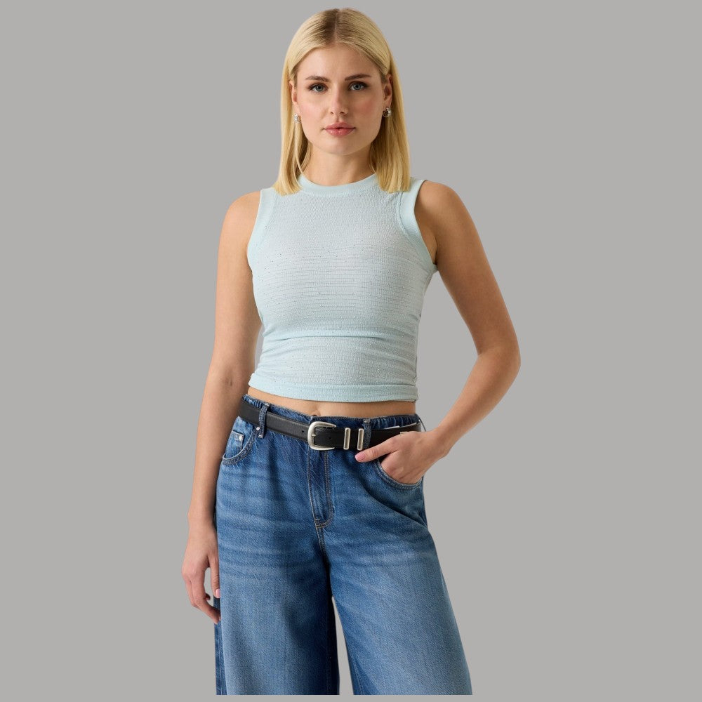 Canotta Guess Decorata Strass Senza Maniche Scollo Rotondo - Prodotti di Classe