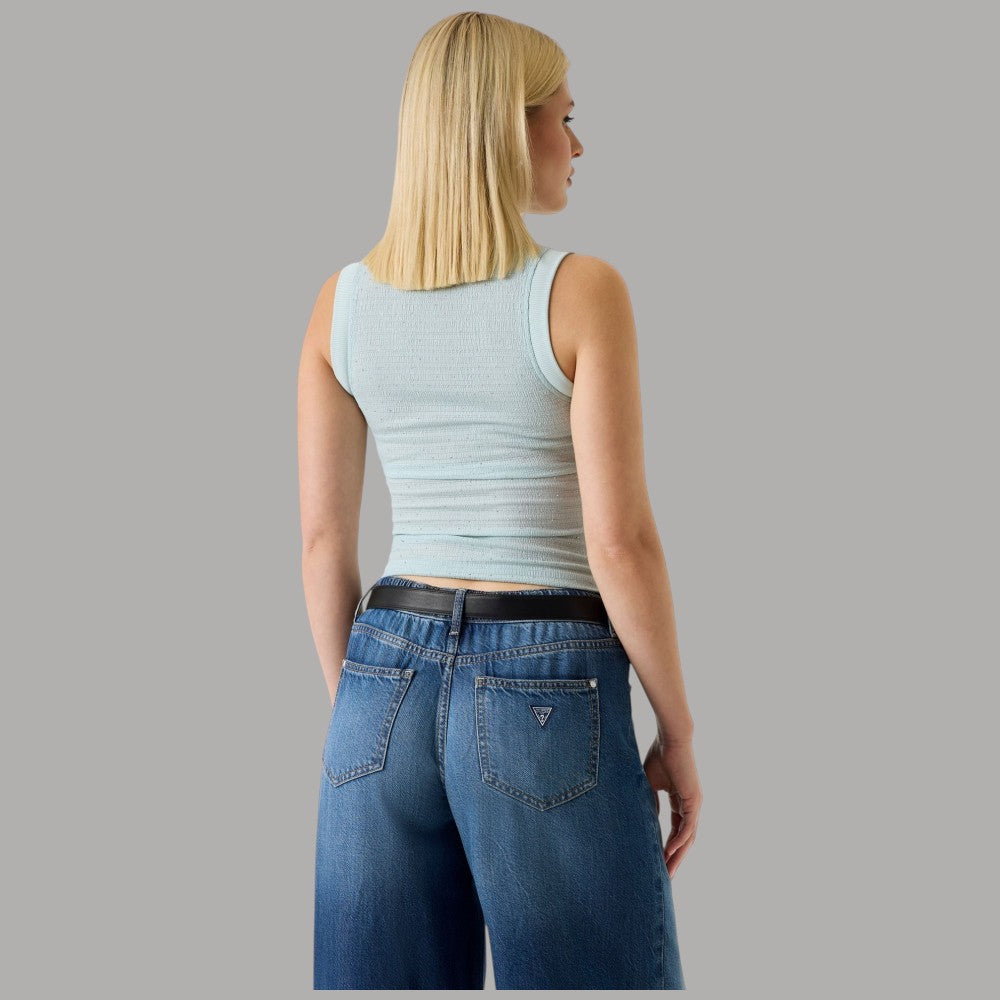 Canotta Guess Decorata Strass Senza Maniche Scollo Rotondo - Prodotti di Classe