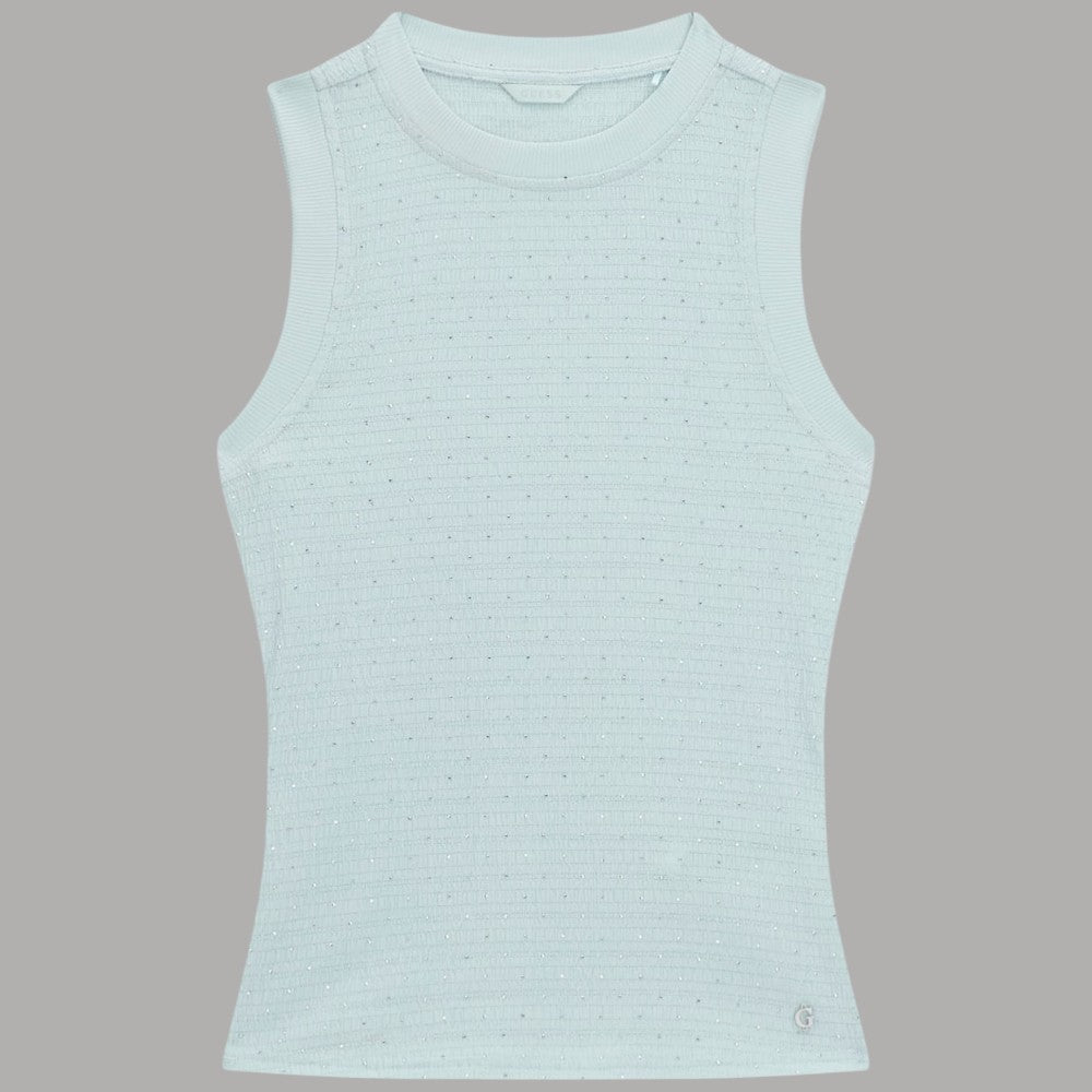 Canotta Guess Decorata Strass Senza Maniche Scollo Rotondo - Prodotti di Classe