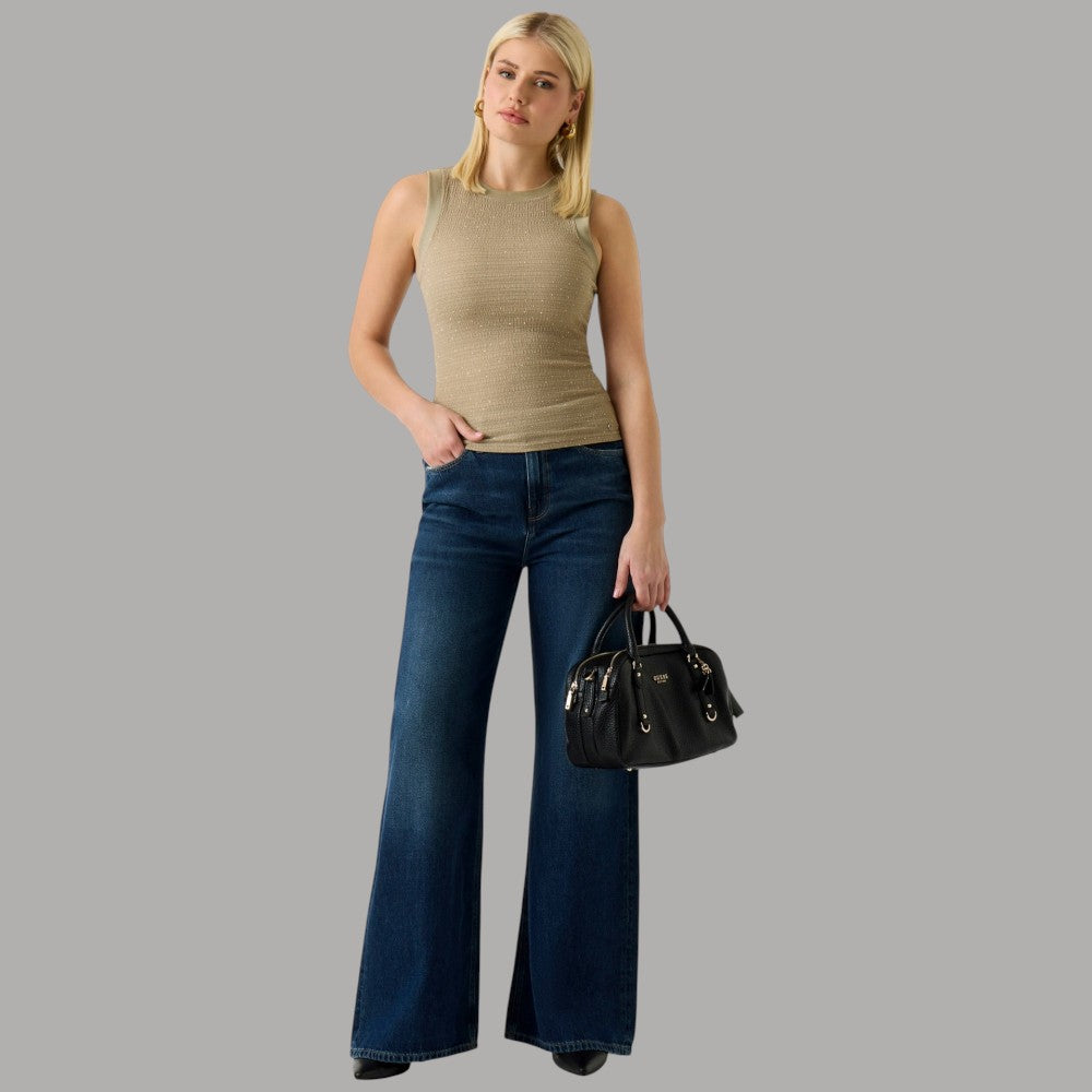 Canotta Guess Decorata Strass Senza Maniche Scollo Rotondo - Prodotti di Classe