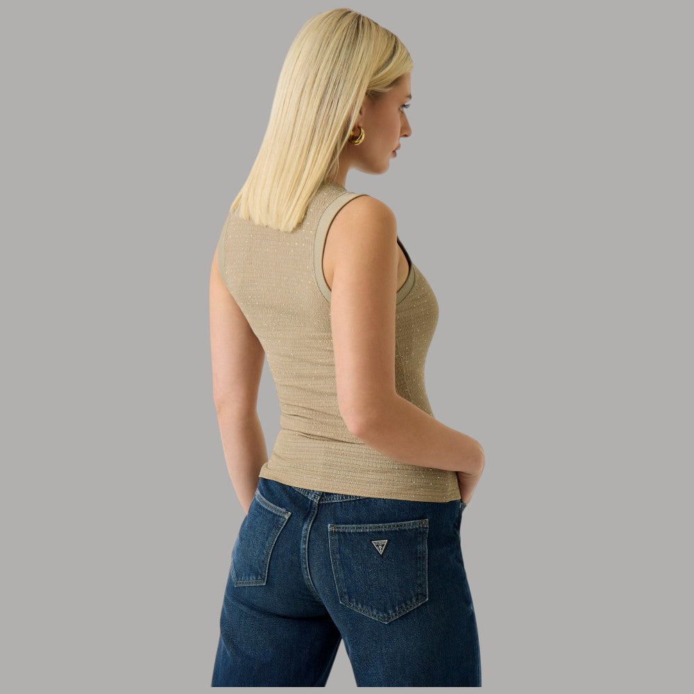 Canotta Guess Decorata Strass Senza Maniche Scollo Rotondo - Prodotti di Classe