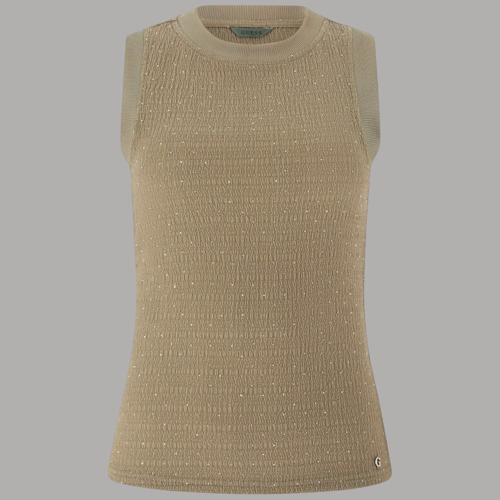 Canotta Guess Decorata Strass Senza Maniche Scollo Rotondo - Prodotti di Classe