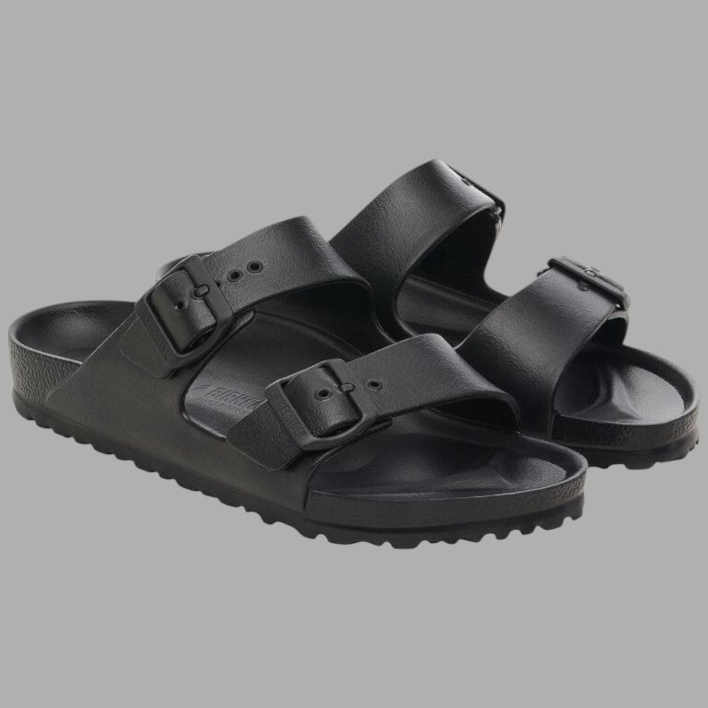 Sandali Birkenstock Arizona EVA neri, vista frontale con due cinturini e fibbie