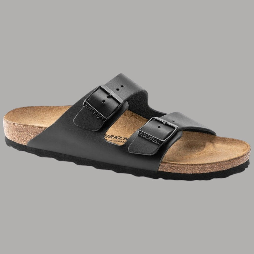 Ciabatte Birkenstock Arizona nere in pelle con due fibbie regolabili e plantare anatomico