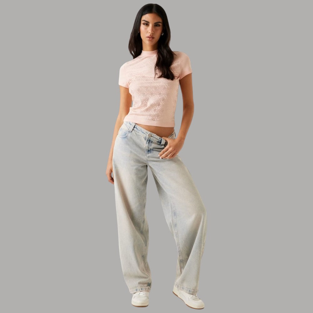 Cropped T-shirt Guess Logo Strass Slim Fit Donna - Prodotti di Classe