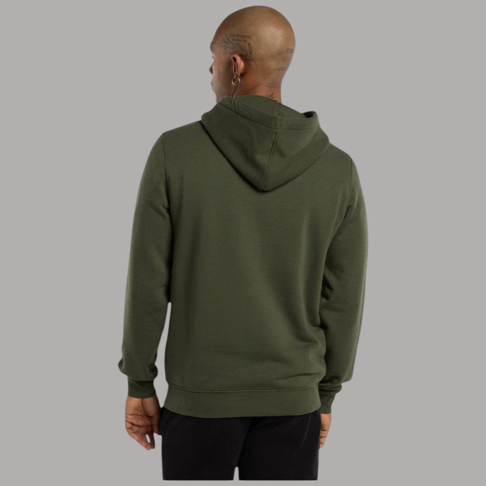 Felpa con cappuccio verde oliva sul retro, tasca a canguro