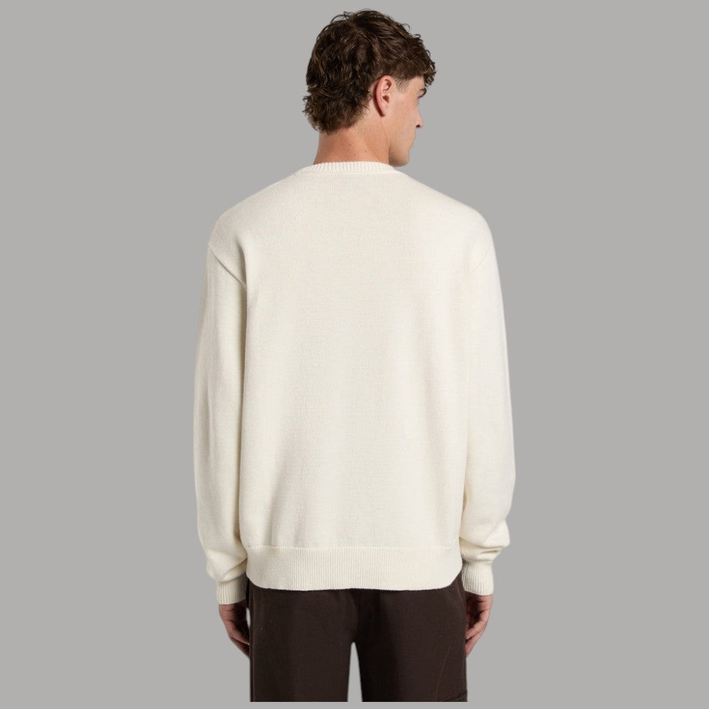 Maglione in cotone ecru sul retro con girocollo a coste e orlo a costine