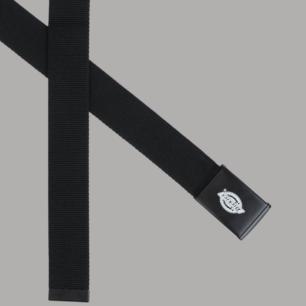 Cintura in tessuto nero con linguetta e logo Dickies in metallo sulla parte finale