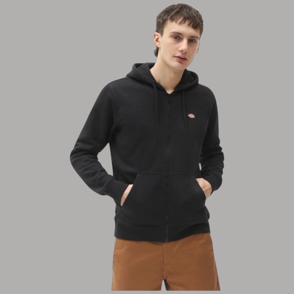 Felpa Dickies nera con cappuccio, zip frontale e tasche a marsupio