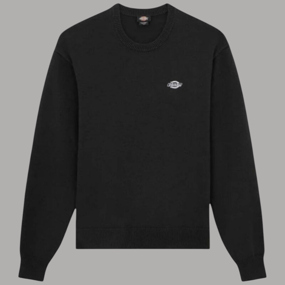 Maglione in cotone nero con girocollo a coste e logo ricamato sul petto