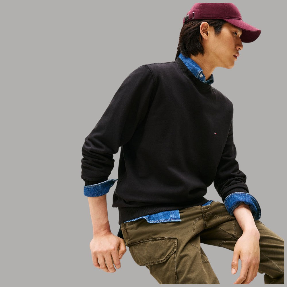 Felpa Girocollo Cotone Tommy Hilfiger con Bandierina Ricamata - Prodotti di Classe