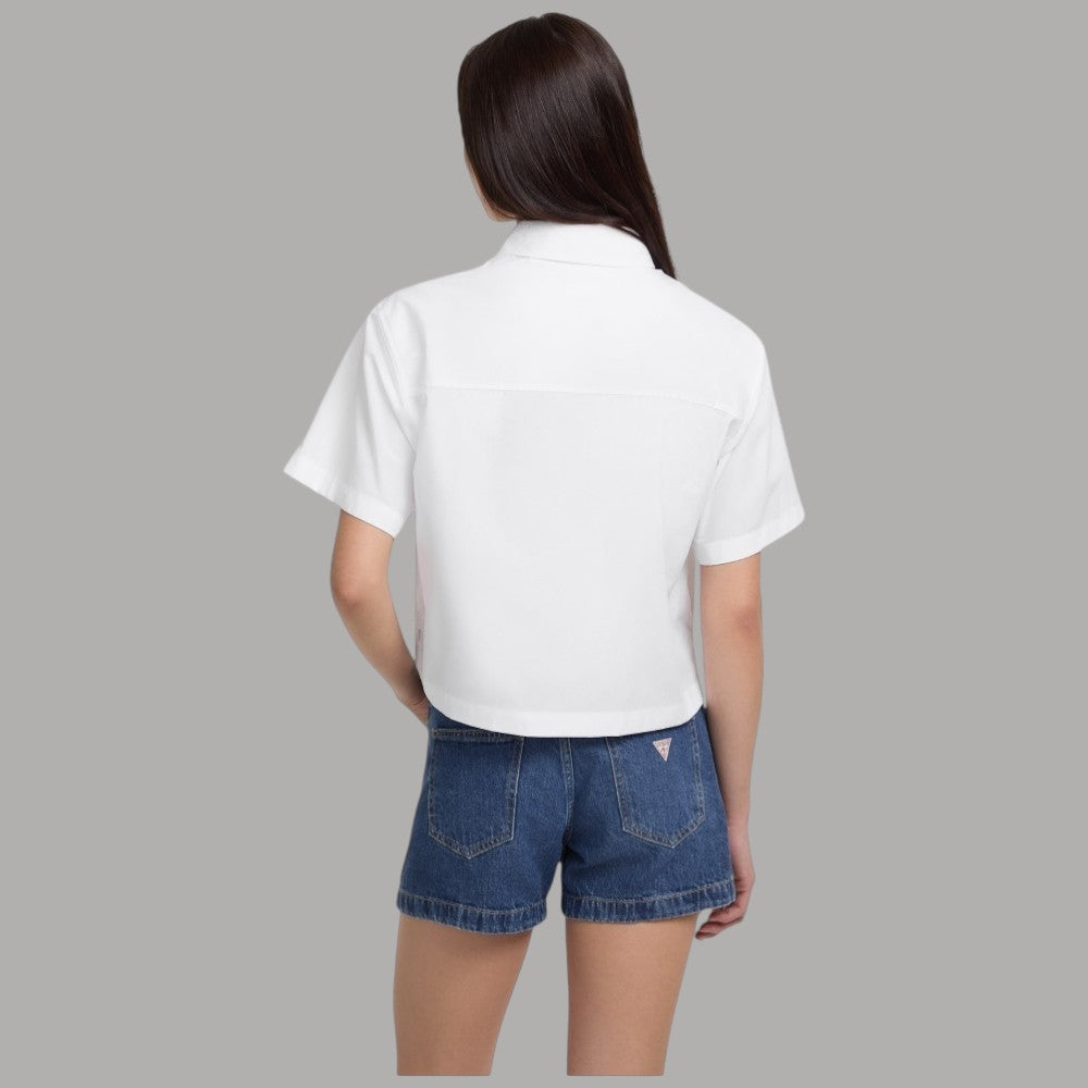 GJ Camicia Bianca Guess Boxy Cropped Cotone con Tasche e Bottoni - Prodotti di Classe