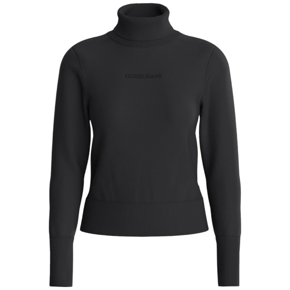 Guess Jeans pullover nero collo alto logo ricamato W4BR15Z3HO2JBLK Maglieria Guess Jeans