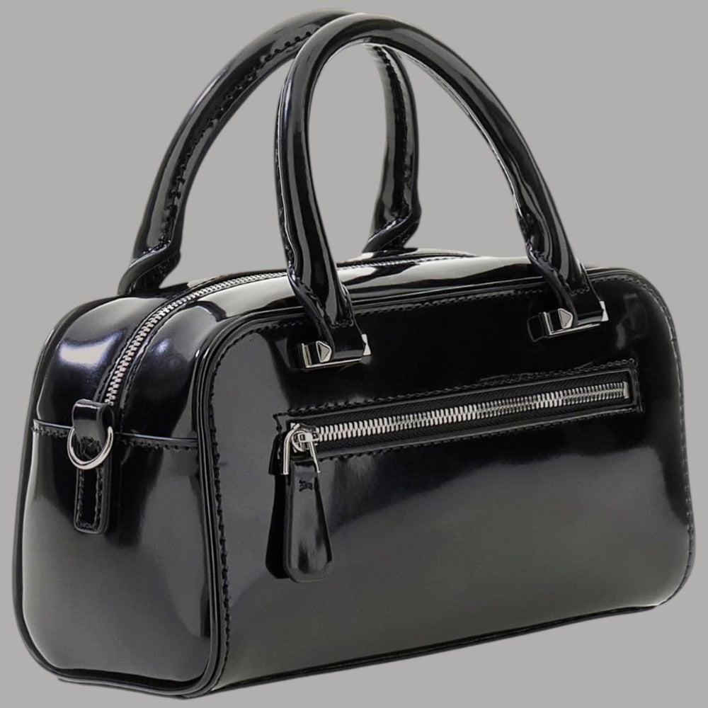 Guess Mini Borsa Lucida Arnela con Tracolla e Dettagli Argento - Prodotti di Classe