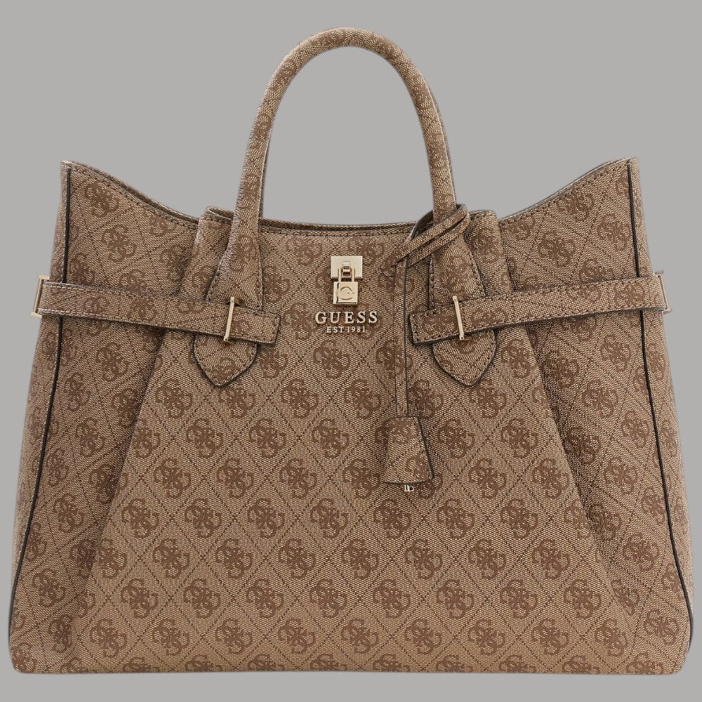 Guess borsa a mano Yesba latte con tracolla e logo dorato - Prodotti di Classe