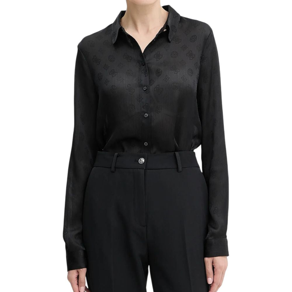 Guess camicia nera logo peony MARTHE W5YH1AWHCR2JBLK Camicie Guess